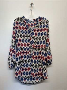 Paper Scissors Boho Printed Drawstring Waist Blouse in Red, Blue, and Black